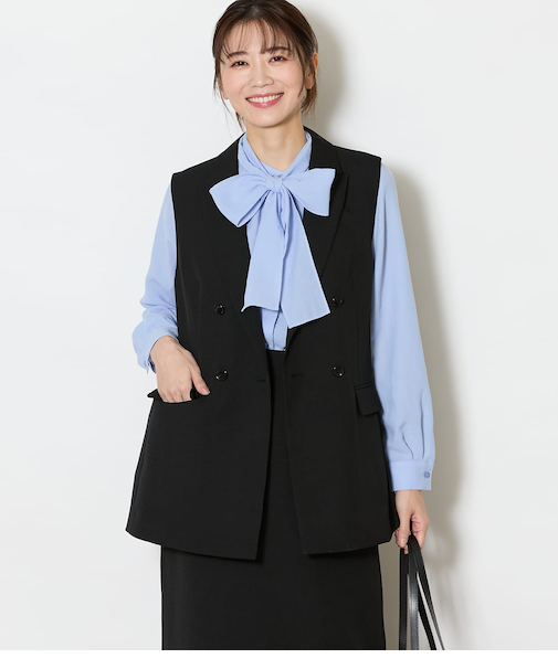 【ウォッシャブル】ブライトツイル ピークドラペルダブルブレストジレ