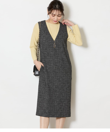 【ウォッシャブル】ソフトブッチャー Vネックジャンパースカート