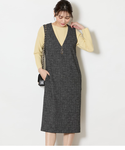 【ウォッシャブル】ソフトブッチャー Vネックジャンパースカート