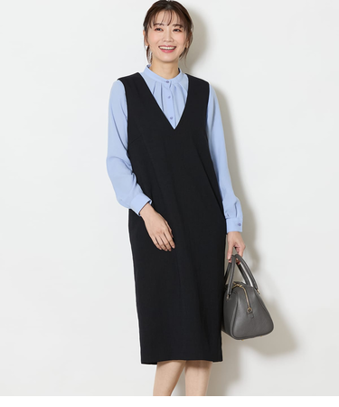 【ウォッシャブル】ソフトブッチャー Vネックジャンパースカート