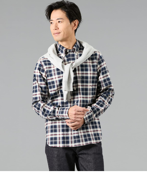 NY FitEase ニューヨーカータータン オックス 長袖ショートボタンダウンシャツ