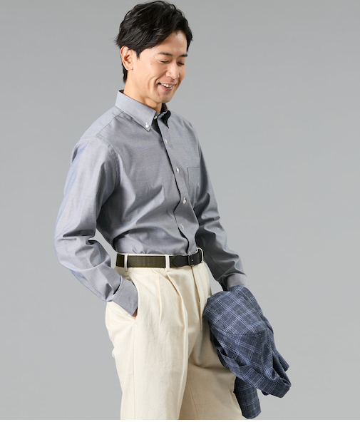 NY FitEase オックス 長袖ショートボタンダウンシャツ