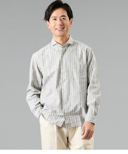 ジャカード ストライプ 長袖カッタウェイカラーシャツ