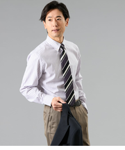 NY FitEase オルタネイトストライプ 長袖ショートボタンダウンシャツ