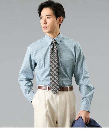 NY FitEase マイクロタッターソール 長袖ショートボタンダウンシャツ