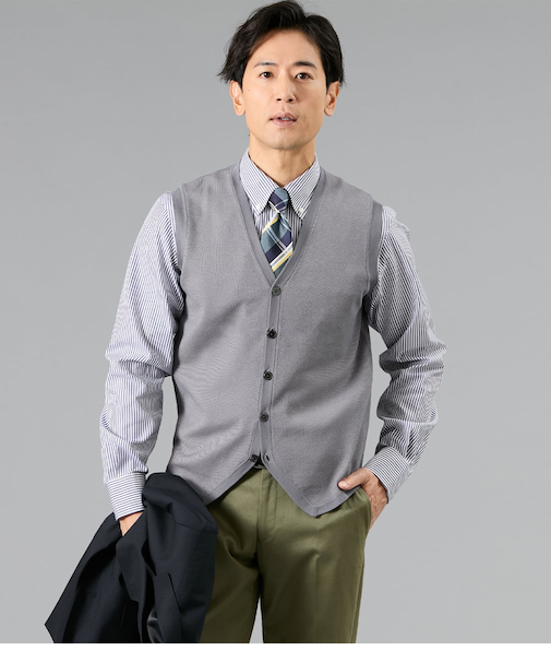 【ウォッシャブル】Vネック 前開きニットベスト