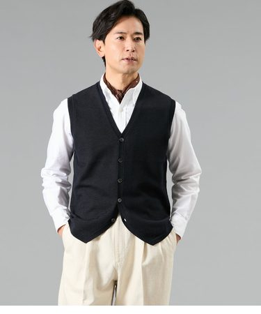 【ウォッシャブル】Vネック 前開きニットベスト