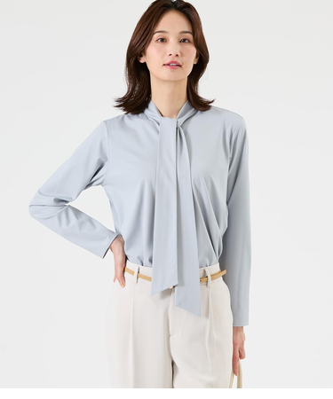 【接触冷感】MUTEKIベアスムース 長袖ボウタイプルオーバー