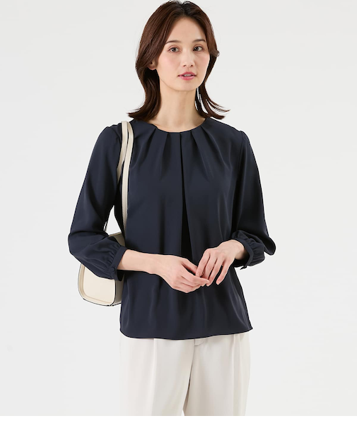 ポリエステルジョーゼット 7分袖フロントタックブラウス