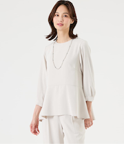 ポリエステルツイル 7分袖ペプラムブラウス