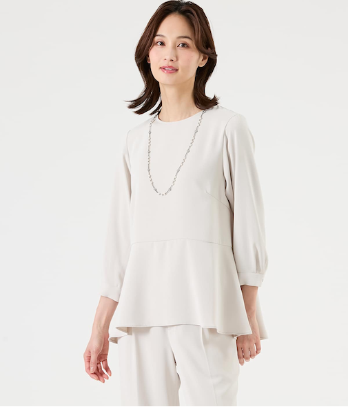 ポリエステルツイル 7分袖ペプラムブラウス