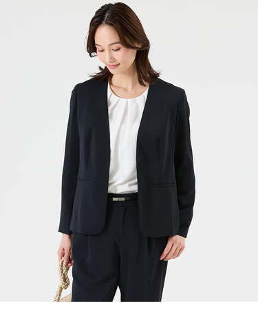 【ウォッシャブル】ポリエステルツイル 1ホックノーカラージャケット