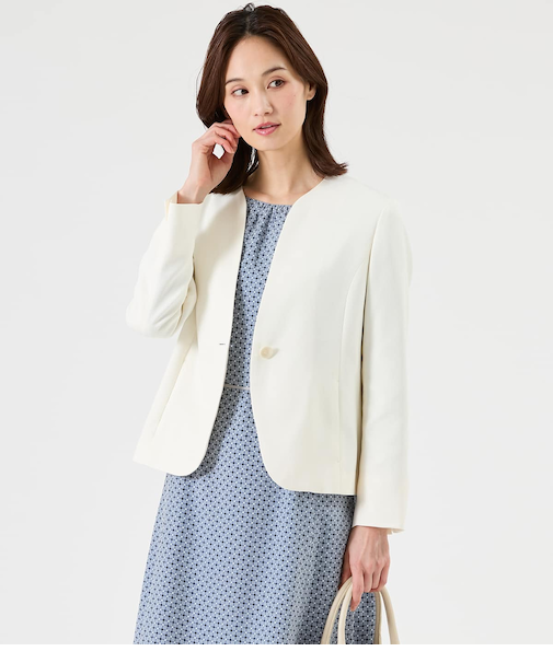 ポリエステルブッチャー ノーカラー1釦ジャケット