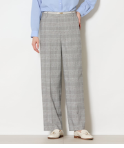 【ウォッシャブル】綿麻カラードグレンチェック ストレートトラウザーパンツ
