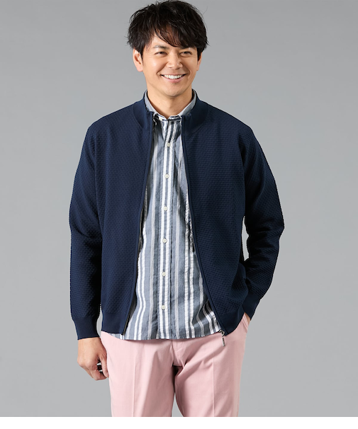 【ウォッシャブル】モックネック スタンドジップアップ カーディガン