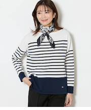 【手洗い可能】コットン天竺 パネルボーダーニットプルオーバー