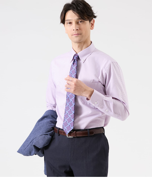 Easy Care ハウンドトゥース 長袖ボタンダウンシャツ