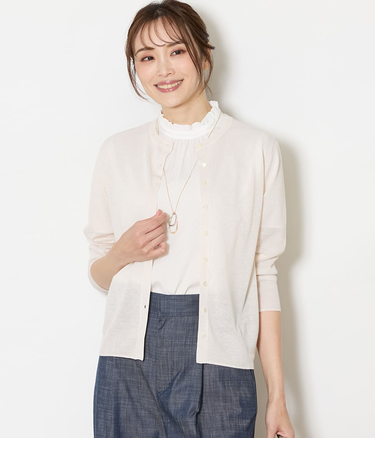 ヴィスコースポリエステル クルーネックカーディガン
