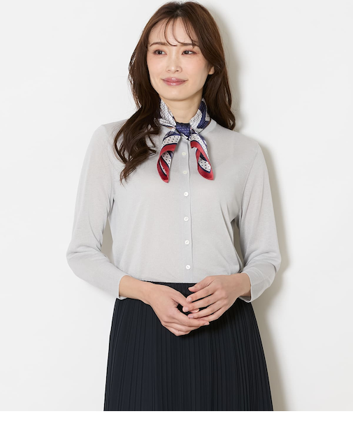 ヴィスコースポリエステル クルーネックカーディガン