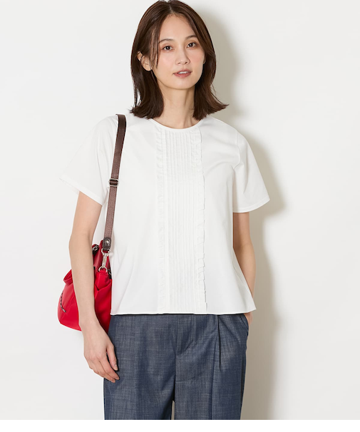 【吸水速乾】プレーディング天竺 ピンタック半袖プルオーバー