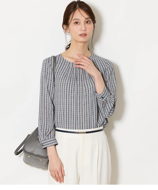 グリットプリント フロントタックブラウス