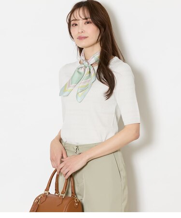 セルロースポリエステル リブクルーネック5分袖プルオーバー