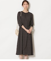 ダイヤドットプリント ベルト付きギャザーワンピース