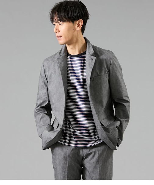 【ウォッシャブル・ストレッチ】ムーンフェイス コンバーチブルカラージャケット(セットアップ対応）