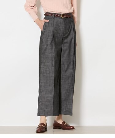 スラブシャンブレー タックワイドパンツ