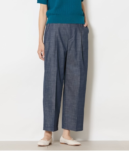 スラブシャンブレー タックワイドパンツ