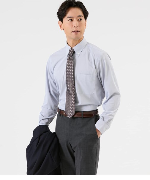 【接触冷感・吸水速乾・ストレッチ・通気性】トリコットストライプ 長袖ボタンダウンシャツ