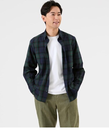 シアサッカー ビッグチェック 長袖ショートボタンダウンシャツ