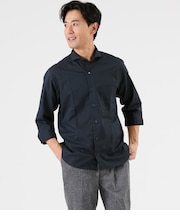 コットンリネンクロス 七分袖カッタウェイカラーシャツ