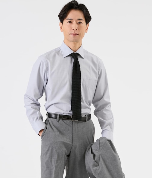 Easy Care ハケメシャンブレー 長袖ワイドカラーシャツ