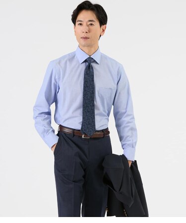 Easy Care ハケメシャンブレー 長袖ワイドカラーシャツ