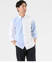 オックス クレイジーパターン 七分袖ショートボタンダウンシャツ