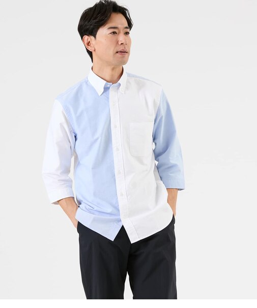 オックス クレイジーパターン 七分袖ショートボタンダウンシャツ