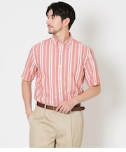 【吸水速乾】ワイドストライプ サッカー 半袖ショートボタンダウンシャツ