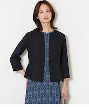 【接触冷感・UVカット・ウォッシャブル・防しわ】リネンライクドライブレンド ノーカラーブラウスジャケット