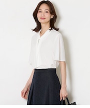 ソフトジョーゼット フレア5分袖ボウタイブラウス