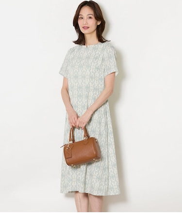 ミモザプリント 半袖フレアワンピース