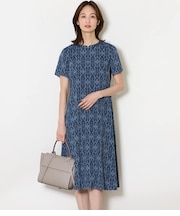 ミモザプリント 半袖フレアワンピース