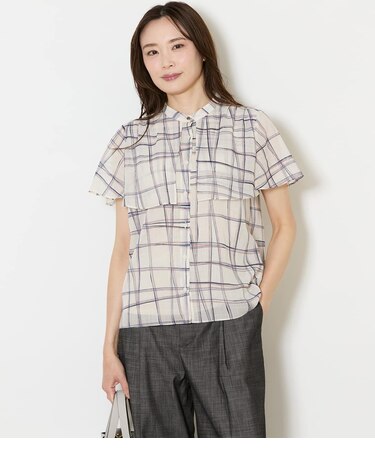 シアースウィングチェック フレアスリーブブラウス