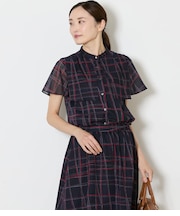 シアースウィングチェック フレアスリーブブラウス