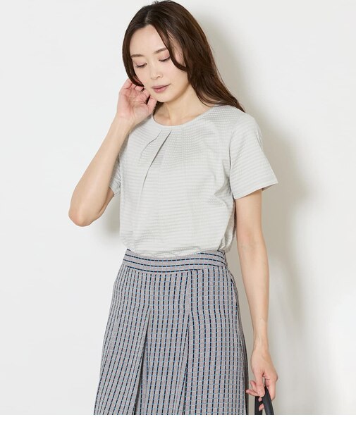 【吸水速乾】格子サッカータックTシャツ