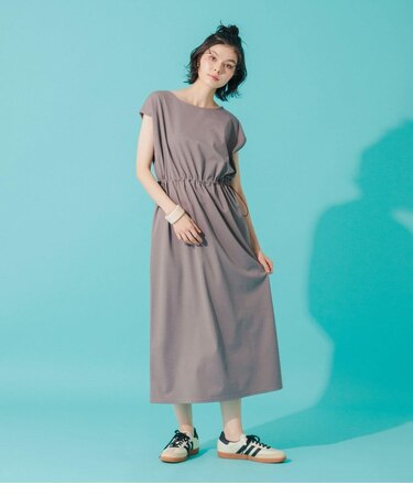 【接触冷感・肌離れ素材】ウエストシャーリングワンピース