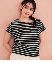 【接触冷感・優しい肌触り】ボーダーフレンチスリーブTシャツ
