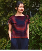 【接触冷感・優しい肌触り】ボーダーフレンチスリーブTシャツ