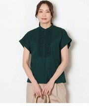 ウェーブコットン フレンチスリーブフリルブラウス