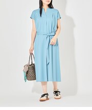 【接触冷感】スキッパーフレンチ袖ワンピ―ス レディース レーヨンナイロンジャージー